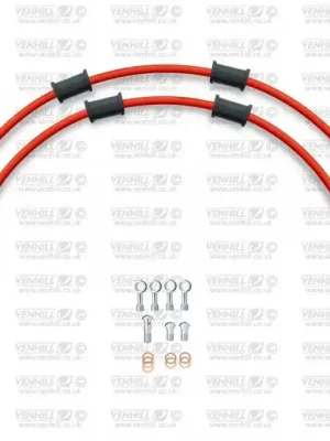 Výprodej CROSSOVER Hadice přední brzdy sada Venhill POWERHOSEPLUS HON-10016F-RD (2 hadice v sadě) červené hadice, chromové koncov